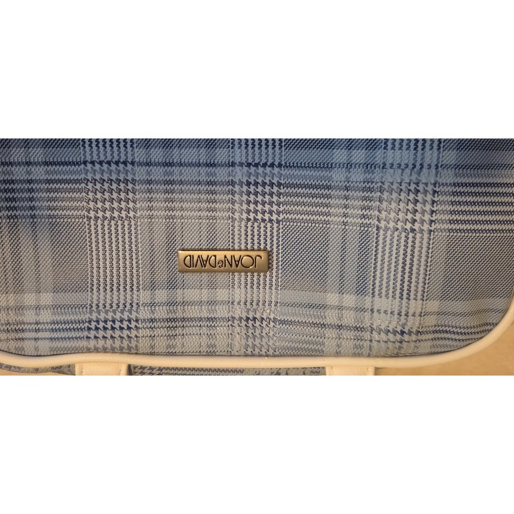 Joan & David Blue Plaid Tote Bag Vinyl Check Pattern Handbag - Picture 6 of 6